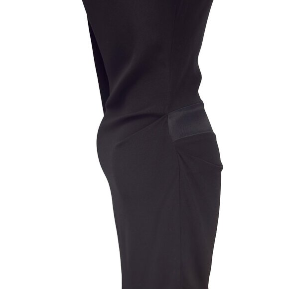 VANESSA BRUNO Draped Sheath Satin Band Long Sleeve Boat Neck Black Midi Dress 38 - Picture 7 of 11